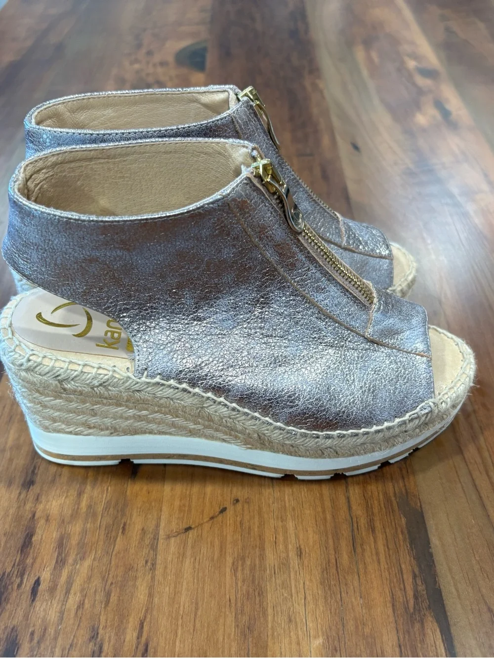Kanna Emily Metallic Leather Wedge Espadrille Jute Sandal EU 36 US 6